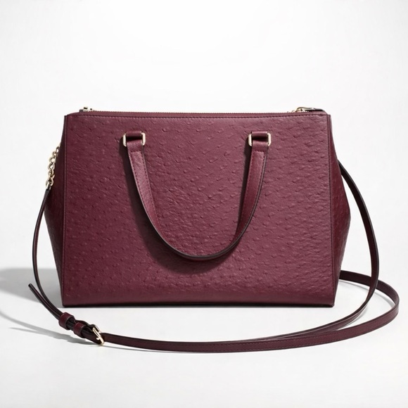 Kate Spade Bristol Drive Loden Ostrich-Embossed Leather Satchel-Cherrywood - Picture 2 of 8